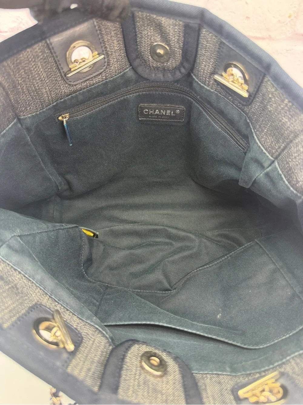 Chanel Dark Blue Denim Deauville Medium Tote Bag